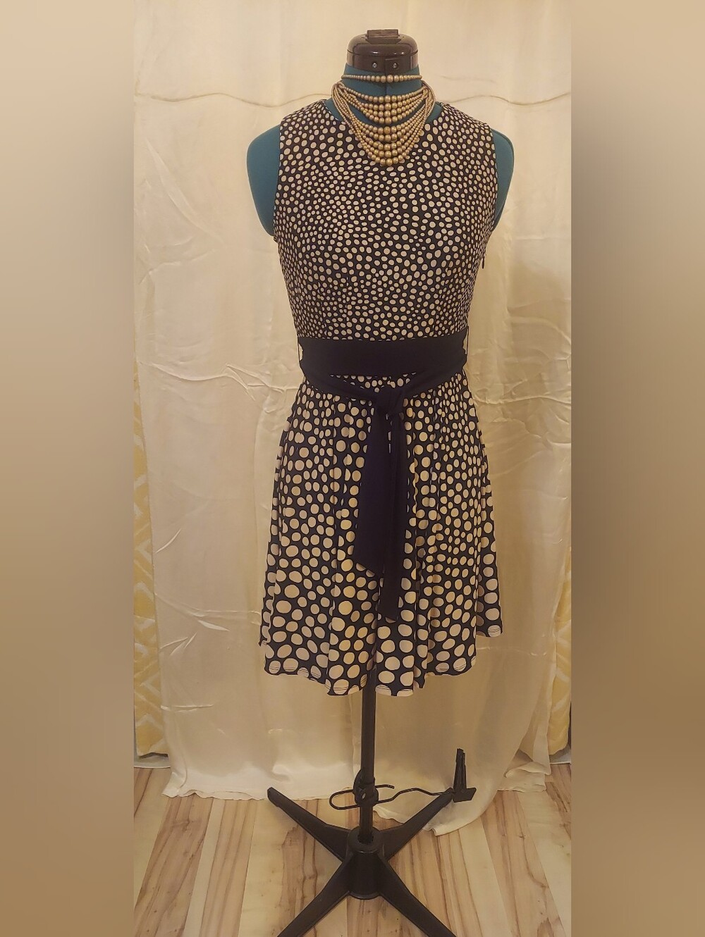 Black & White Polka Dot 8 Panel Swing Dress w/sash